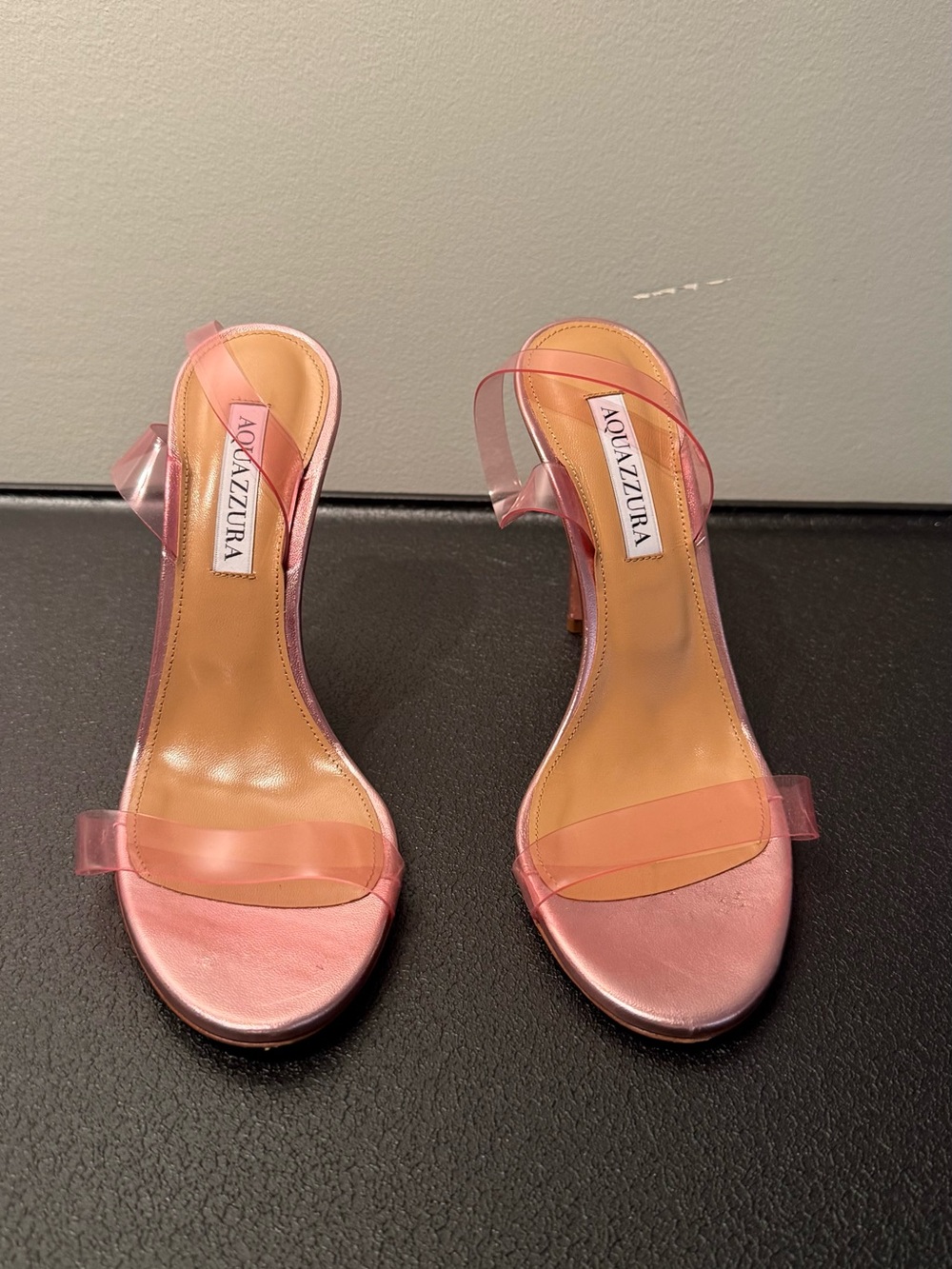 Aquazzura Pink Vinyl Strap Open-Toe Heels